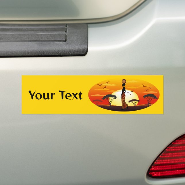 African Beautiful Woman Silhouette on African Suns Bumper Sticker (On Car)