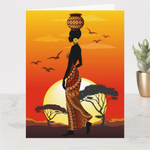 African Beautiful Woman Silhouette on African Suns Card