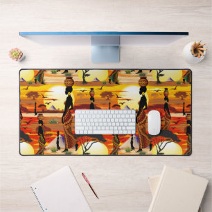 African Beautiful Woman Silhouette on African Suns Desk Mat