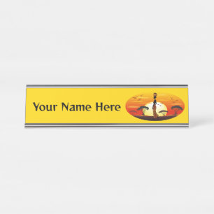 African Beautiful Woman Silhouette on African Suns Desk Name Plate