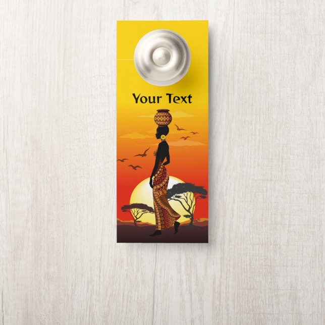 African Beautiful Woman Silhouette on African Suns Door Hanger (On Knob)