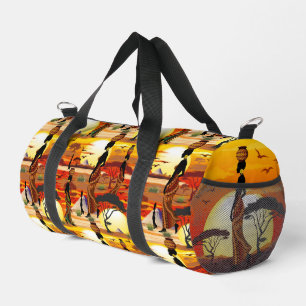 African Beautiful Woman Silhouette on African Suns Duffle Bag