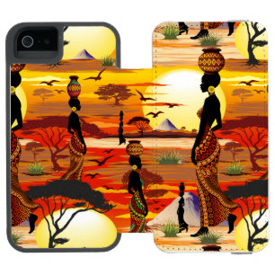 African Beautiful Woman Silhouette on African Suns Incipio Watson™ iPhone 5 Wallet Case