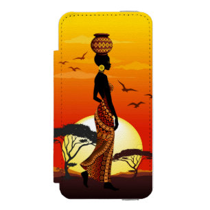 African Beautiful Woman Silhouette on African Suns Incipio Watson™ iPhone 5 Wallet Case
