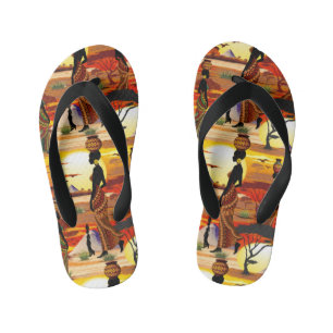 African Beautiful Woman Silhouette on African Suns Kid's Thongs