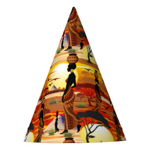 African Beautiful Woman Silhouette on African Suns Party Hat