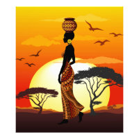 African Beautiful Woman Silhouette on African Suns