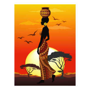 African Beautiful Woman Silhouette on African Suns Photo Print