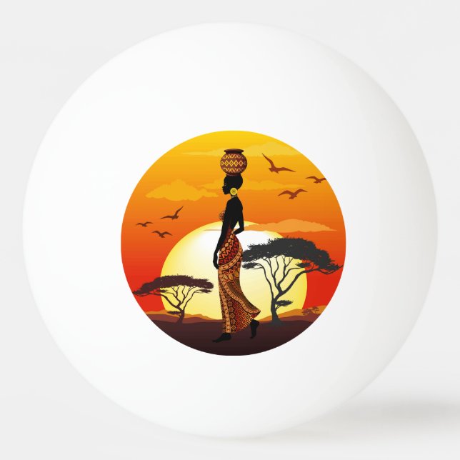 African Beautiful Woman Silhouette on African Suns Ping Pong Ball (Front)