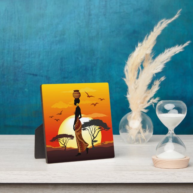 African Beautiful Woman Silhouette on African Suns Plaque (Insitu)