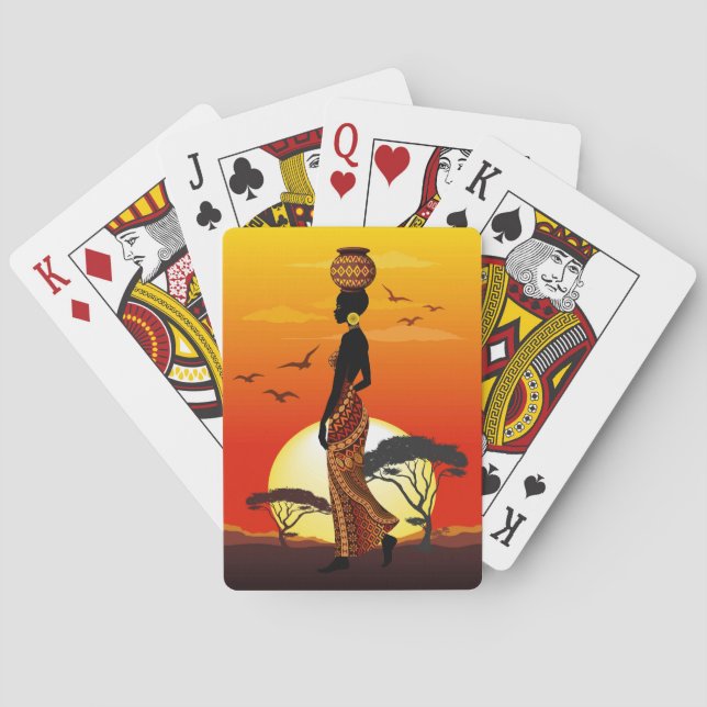 African Beautiful Woman Silhouette on African Suns Playing Cards (Back)