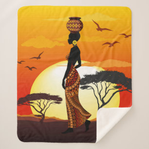 African Beautiful Woman Silhouette on African Suns Sherpa Blanket