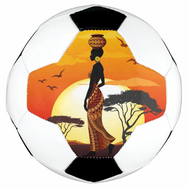 African Beautiful Woman Silhouette on African Suns Soccer Ball (Front)