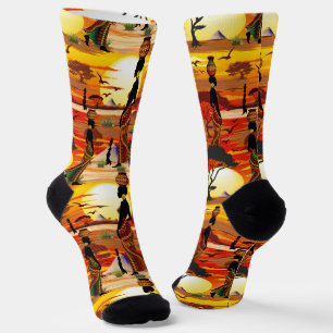 African Beautiful Woman Silhouette on African Suns Socks