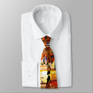 African Beautiful Woman Silhouette on African Suns Tie