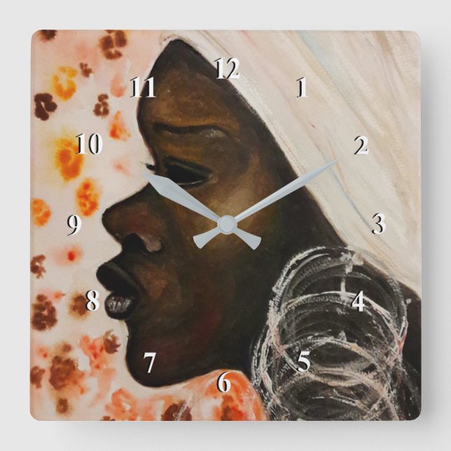 African Beauty - Watercolor Painting Square Wall Clock (Front)