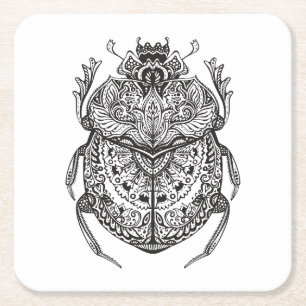 African Beetle Zendoodle Square Paper Coaster