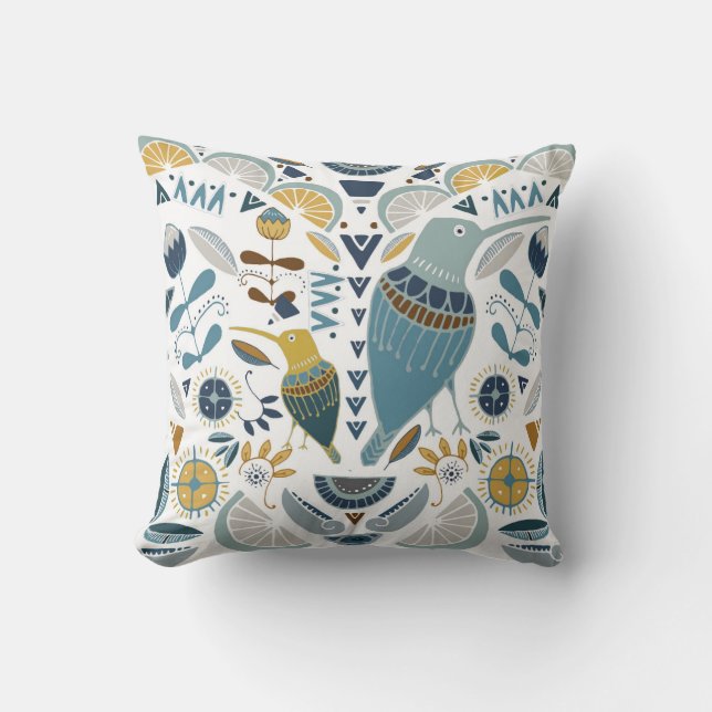 African Bird / African Design / Shweshwe / teal Cushion (Front)