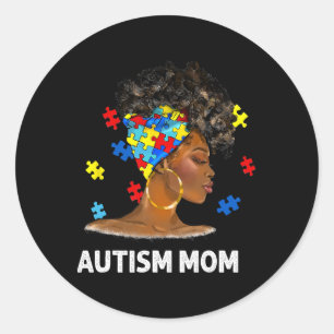African Black Autism Mum Afro Mother Autism Awaren Classic Round Sticker