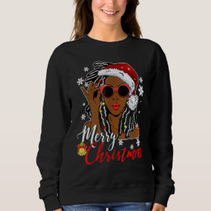 African Black Girl Christmas Santa Claus Merry Chr Sweatshirt