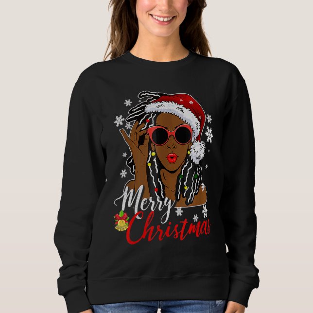 African Black Girl Christmas Santa Claus Merry Chr Sweatshirt (Front)