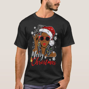 African Black Girl Christmas Santa Claus Merry Chr T-Shirt
