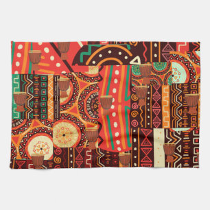 African Black Kente Tribal Pattern decor  Tea Towel
