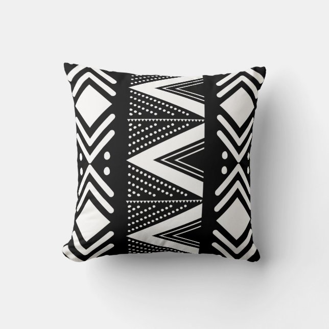 African Black Mud Cloth Inspired Throw Pillow (Front)