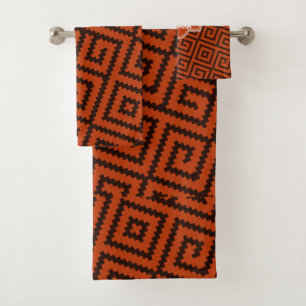African Black Orange Minimal Pattern Bath Towel Set