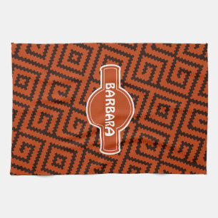 African Black Orange Minimal Pattern Tea Towel