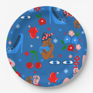 african black rosie the riveter rockabilly whimsy paper plate
