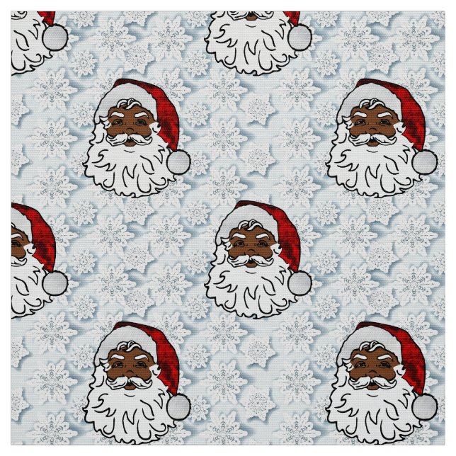 african black santa snowflakes fabric (Swatch)