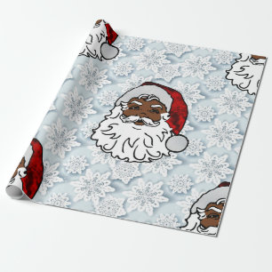 african black santa snowflakes wrapping paper