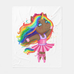 African Black Unicorn Girl Ballerina Dancing Gift Fleece Blanket
