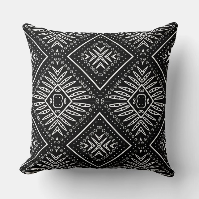 African Black/White Aztec Print Reversible Pillow (Front)
