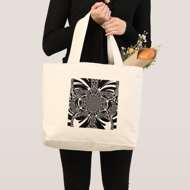 African Black & White Traditional Motif Art Print Large Tote Bag (Front (Product))