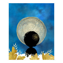 African black woman in front of the moon wall art 