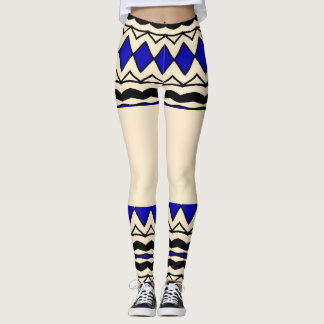 African Blue Geometric Leggings