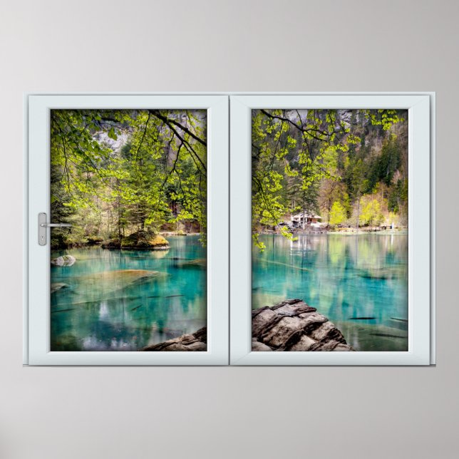 African Blue Lagoon White 2 Pane Window Illusion Poster (Front)