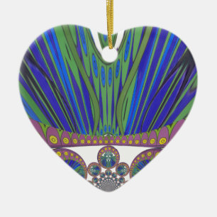 African Blue Purple Decorative Art Design Print Ceramic Ornament