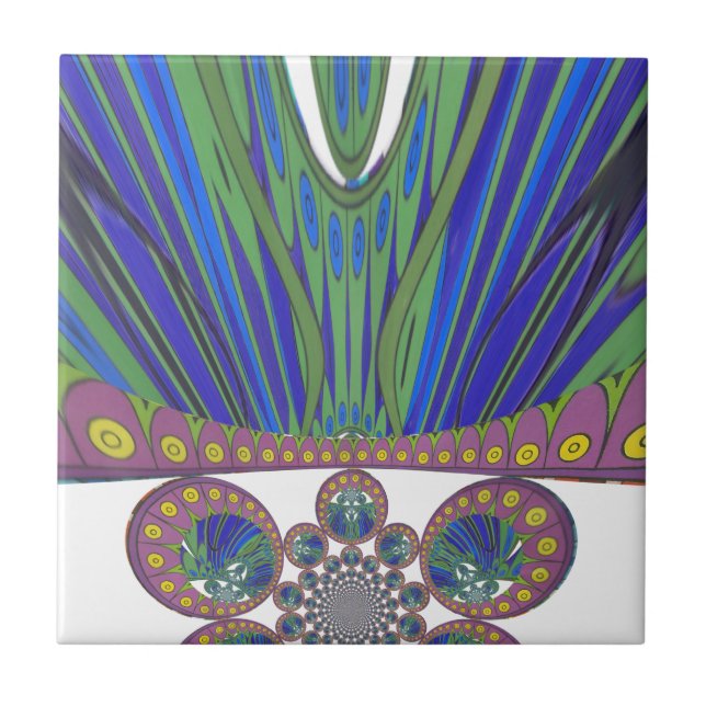 African Blue Purple Decorative Art Design Print Ceramic Tile (Front)