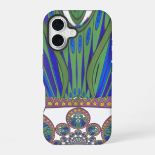 African Blue Purple Decorative Art Design Print iPhone 16 Case