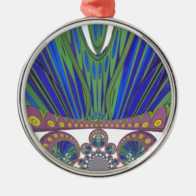 African Blue Purple Decorative Art Design Print Metal Ornament (Front)