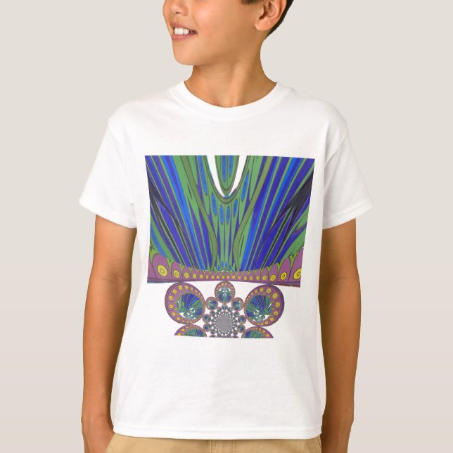 African Blue Purple Decorative Art Design Print T-Shirt (Front)