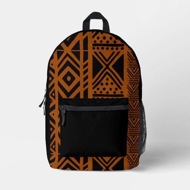 African Bogolan Black Mud Cloth Inspired Backpack (Front)