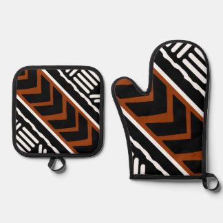 African Bogolan Inspired Oven Mitts and Pot Holder Oven Mitt & Pot Holder Set