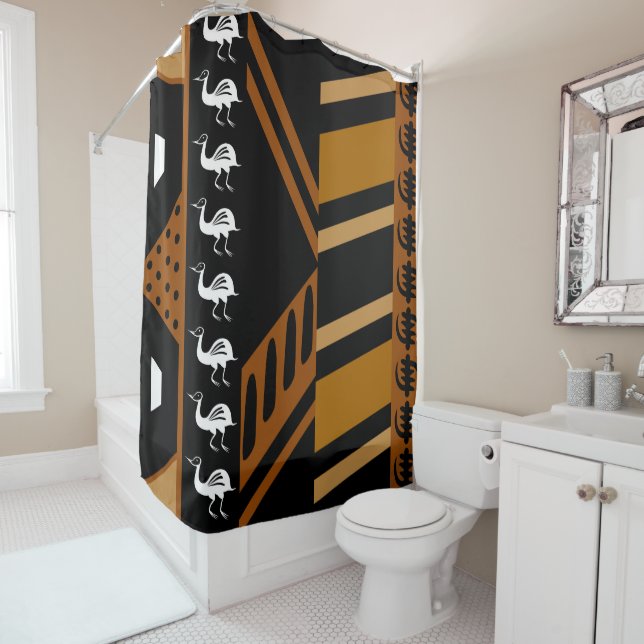 African Bogolan Mud Cloth Shower Curtain Design (In Situ)
