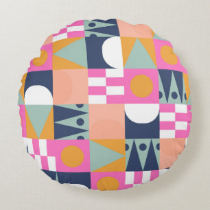African bright color block seamless pattern. Geome Round Cushion
