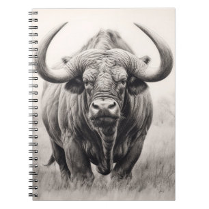 African Buffalo Pencil Drawing Notebook