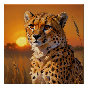 African Cheetah at sunset  Poster